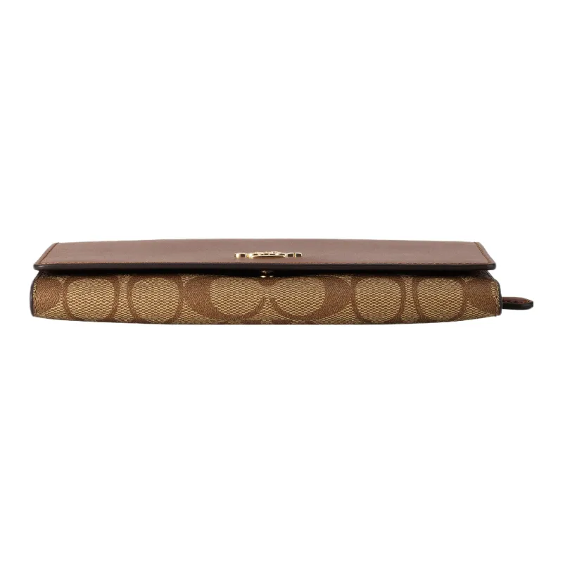 COACH Trifold Wallet Canvas Leather Clutch Wallet Women's Brown-3