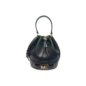 MICHAEL KORS Litchi Grain Leather Bucket Bag, Shoulder Bag, Handbag Medium Size Women's Black