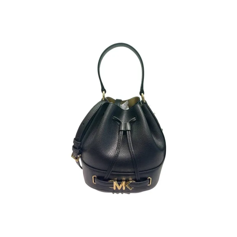 MICHAEL KORS Litchi Grain Leather Bucket Bag, Shoulder Bag, Handbag Medium Size Women's Black-0