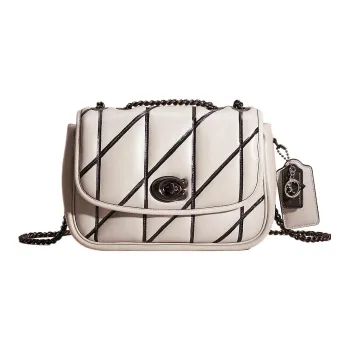 COACH Pillow Madison Nappa Leather Pillow Bag Handbag, Shoulder Bag Medium Size Women's White Metal & Dove Gray