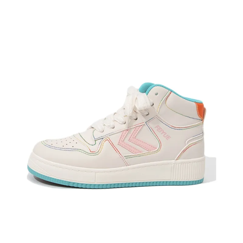 Feiyue Anti-Slip Wear-Resistant High-Top Skateboard Shoes Women's Beige Pink-0