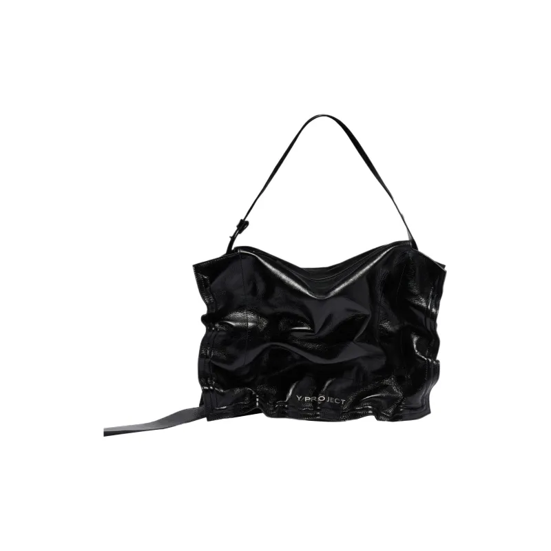 YProject Cow Leather Handbag Women's Metallic Black-0
