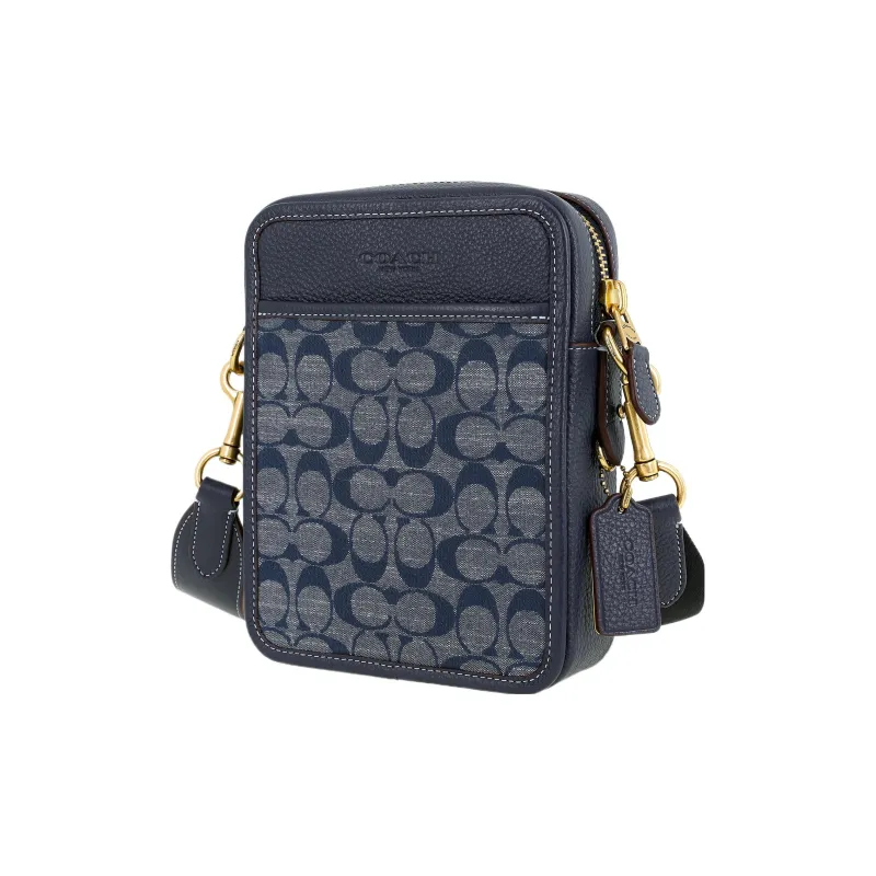 COACH Sullivan Jacquard Fabric With Cow Leather Patchwork Shoulder Bag Crossbody Bag Small Size Men's Denim-1