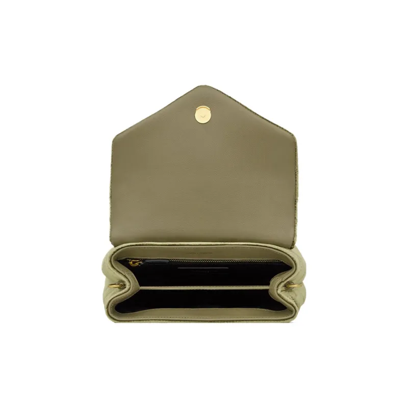 SAINT LAURENT LOULOU Velvet Cloud Bag Pillow Bag Chain Crossbody Bag Shoulder Bag Women's Light Olive-5