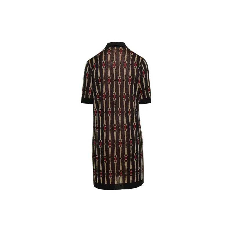 GUCCI Short Sleeved Metallic Horsebit Jacquard Mini Dress-1