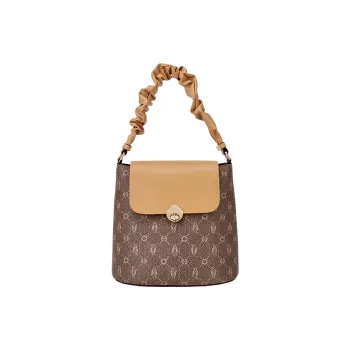 Hush Puppies Synthetic Leather Shoulder Bag Medium Size Women's Khaki/Beige Apricot/Coffee