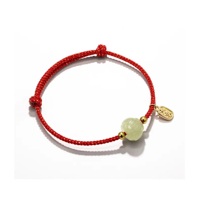 North Cain Hetian Jade Alloy Braided String Hetian Jade Bracelets Unisex Pale Greenish White Jade-0