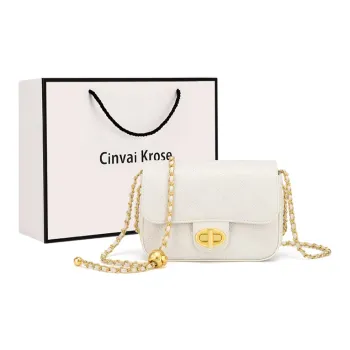 Simvay Clos Cowhide With Microfiber Shoulder Bag Small Size Women's Diamond Pattern White