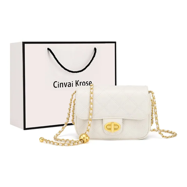 Simvay Clos Cow Leather With Microfiber Shoulder Bag Trumpets Women's White Diamond Pattern-0