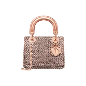 DIOR Lady Dior Rhinestone Dior Bag Shoulder Bag Crossbody Bag Handbag Mini Women's Metal Pink Beads