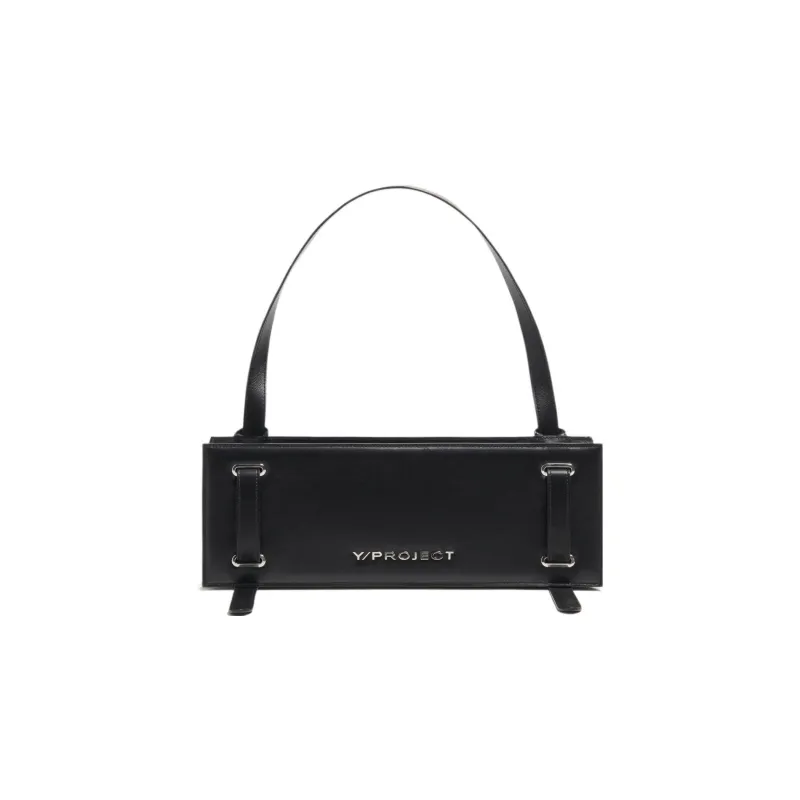 YProject Cow Leather Handbag Shoulder Bag Women's Black-0