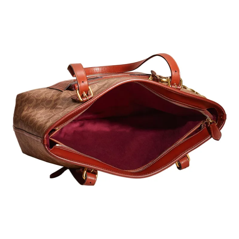 COACH Taylor Coated Canvas With Calfskin Tote Bag Shopping Bag Shoulder Bag Handbag Large Size Women's Tan-3