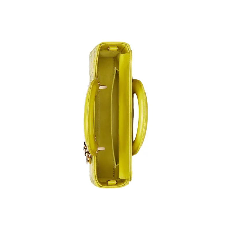 DIOR Lady D-JOY Patent Leather Cowhide Dior Bag Shoulder Bag Crossbody Bag Handbag Small Size Women's Lime Yellow-5