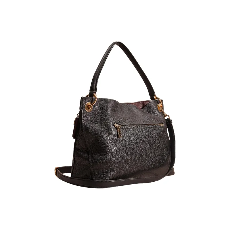 COACH Clarkson Leather Tote Bag Shopping Bag Handbag Shoulder Bag Women's Black & Red-3