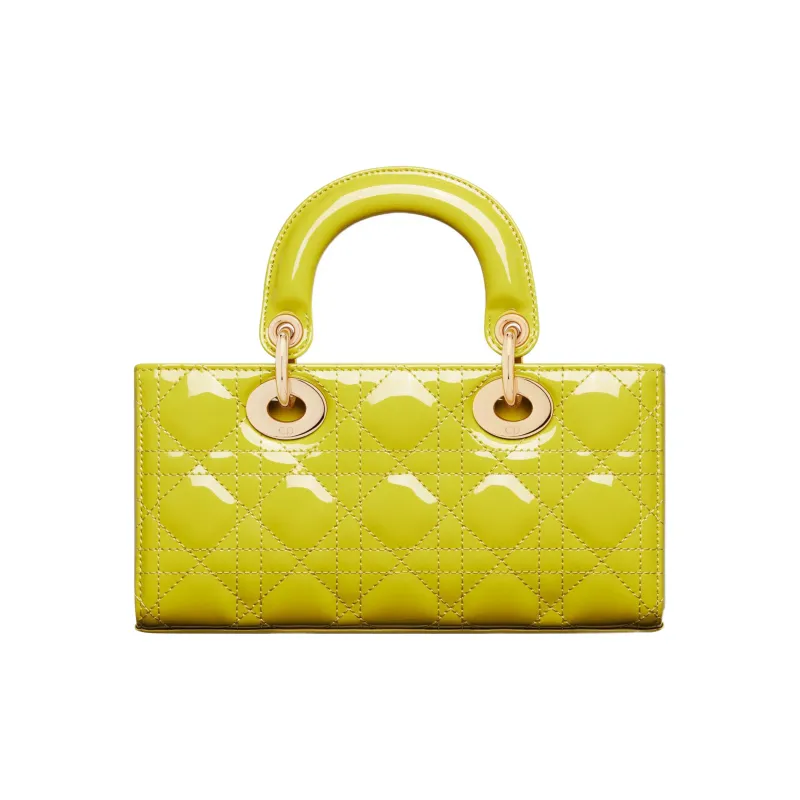 DIOR Lady D-JOY Patent Leather Cowhide Dior Bag Shoulder Bag Crossbody Bag Handbag Small Size Women's Lime Yellow-4