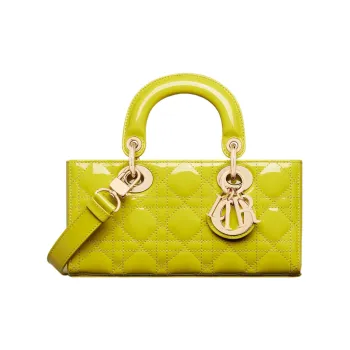 DIOR Lady D-JOY Patent Leather Cowhide Dior Bag Shoulder Bag Crossbody Bag Handbag Small Size Women's Lime Yellow
