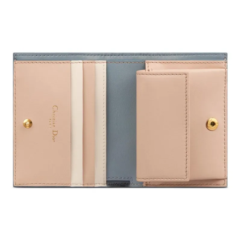 DIOR Caro Calfskin Wallet Mini Women's Blue-3