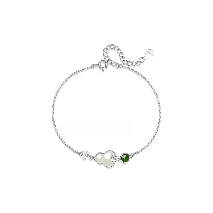 Emerald Dynasty S925 Silver Hetian Jade Hetian Jade Bracelets Women's Pale Greenish White Jade-2