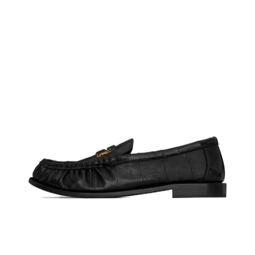 SAINT LAURENT Logo-plaque Leather Loafers