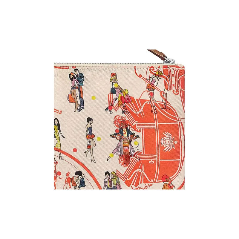 HERMES Silk Storage Bag, Storage Bag, Bag Insert, Clutch Regular Women's Geranium Red/Gray White-6