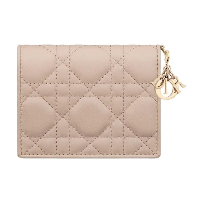 DIOR Lady Dior Lambskin Wallet Mini Women's Caramel Beige-2