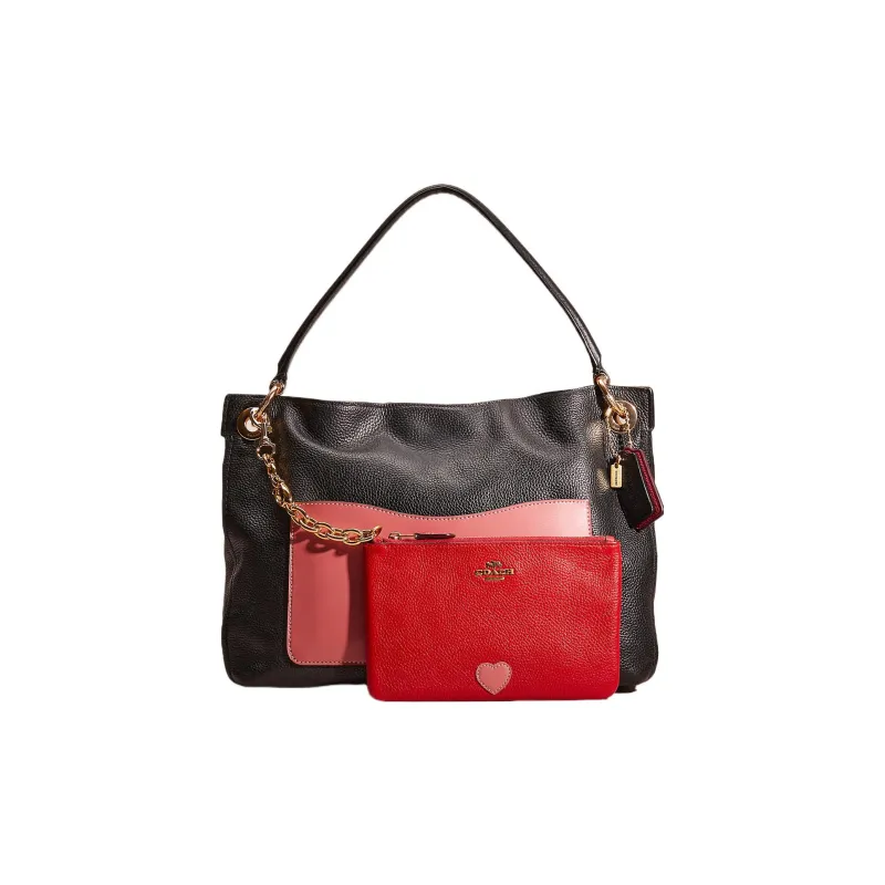 COACH Clarkson Leather Tote Bag Shopping Bag Handbag Shoulder Bag Women's Black & Red-1