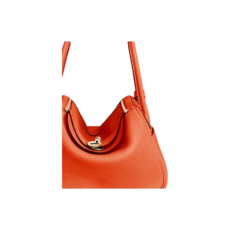 HERMES Lindy Clemence Bullock Leather Handbags Shoulder Bags Women's 9J Feu Flame Orange-3
