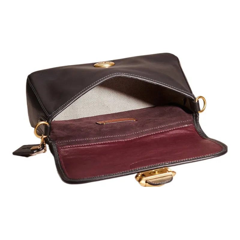 COACH Soft Tabby Quilted Leather Messenger Bag, Handbag, Shoulder Bag Regular Women's Black & Milk Tea Pink-2