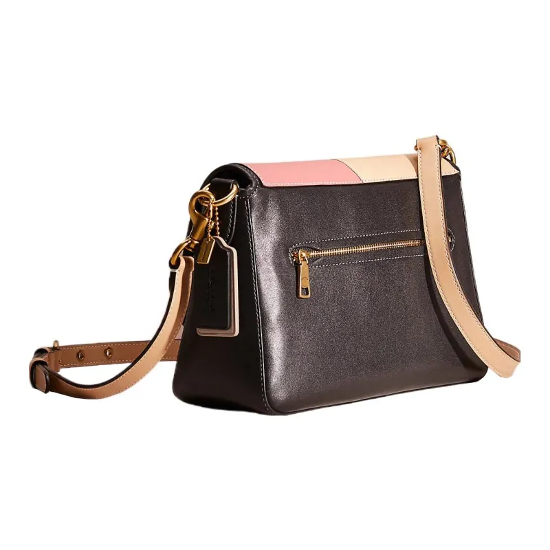 COACH Soft Tabby Quilted Leather Messenger Bag, Handbag, Shoulder Bag Regular Women's Black & Milk Tea Pink-1