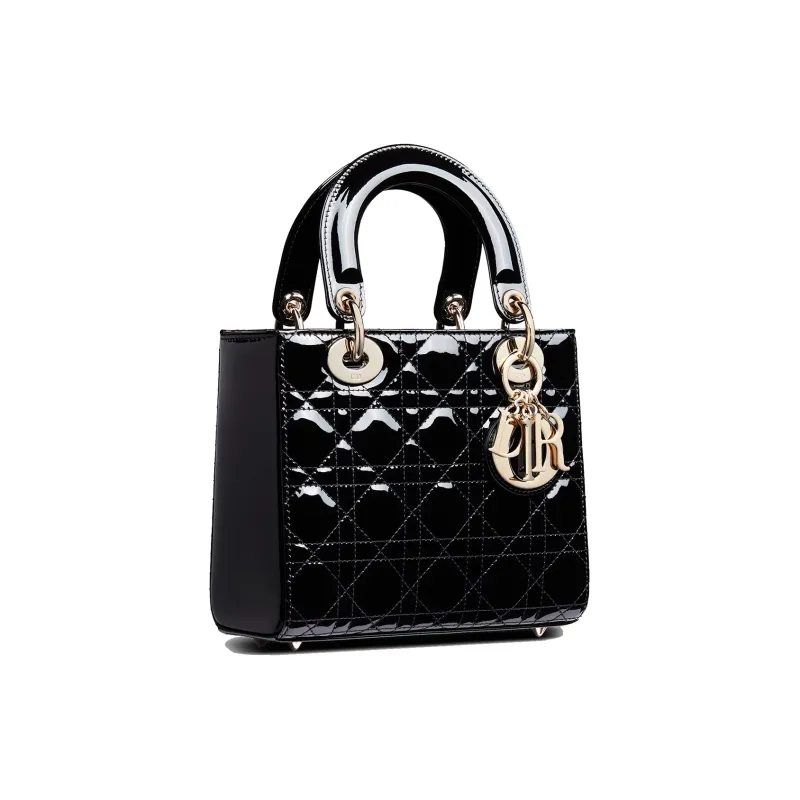 DIOR Lady Dior Patent Leather, Cow Leather Lady Dior Bag Shoulder Bag, Crossbody Bag, Handbag Trumpets Women's Black-1