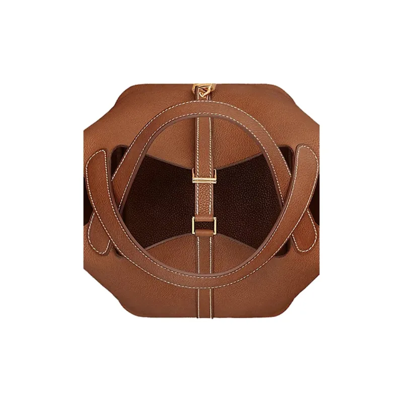 HERMES Picotin Lock Barenia Faubourg Calfskin Basket Bag, Bucket Bag, Handbag 22 Women's Light Yellow Umber-3