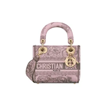 DIOR Lady D-Lite Embroidery One Shoulder Crossbody Daphne Bag Handbag Mini Women's Pink/Gray