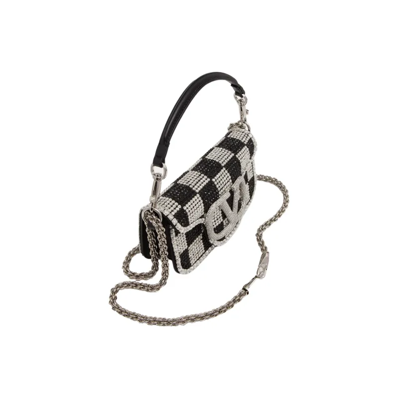 Valentino Locò Crystal Crossbody Handbag Shoulder Bag Small Size Women's Crystal Spelling Black-5