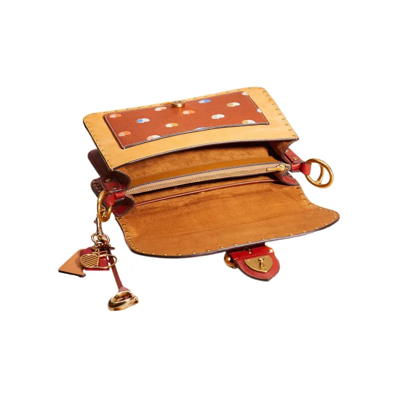 COACH Beat Leather With Suede Saddle Bag Handbag, Shoulder Bag Medium Size Women's Blush & Natural-2