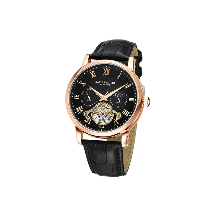 Katie Ermilio Wrist Watch Automatic Mechanical Movement Genuine Leather Strap White Dial Men's Watches-14