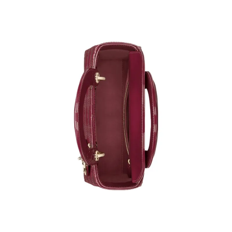 DIOR Lady Dior Patent Leather Cowhide Shoulder Bag Crossbody Bag Handbag Small Size Women's Deep Peach Red-3