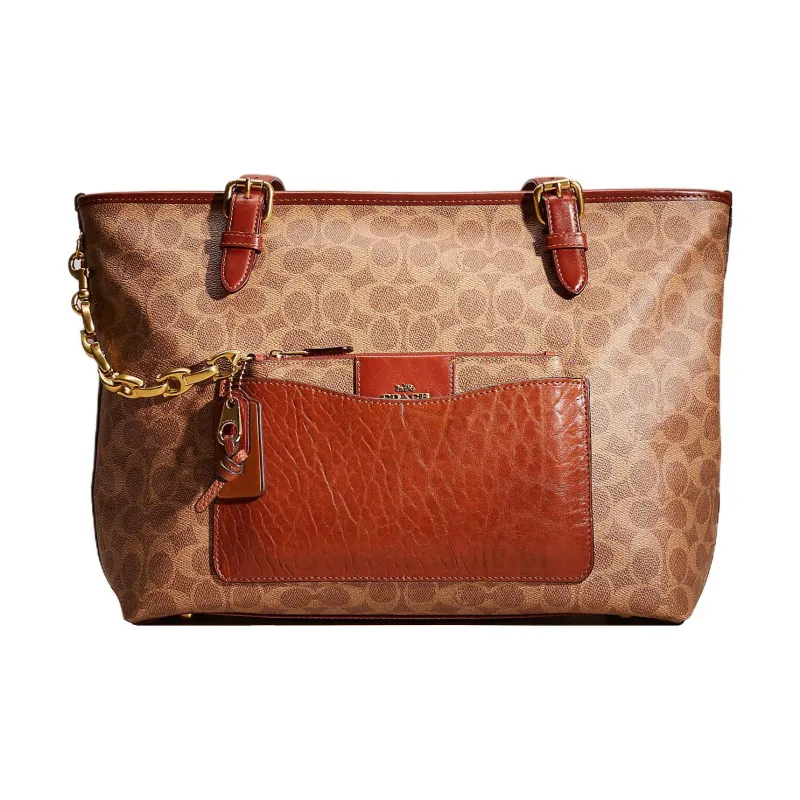 COACH Taylor Coated Canvas With Calfskin Tote Bag Shopping Bag Shoulder Bag Handbag Large Size Women's Tan-0