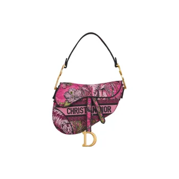 DIOR Saddle Embroidery Saddle Bags One Shoulder Handbags Women's Fuchsia Multicolor