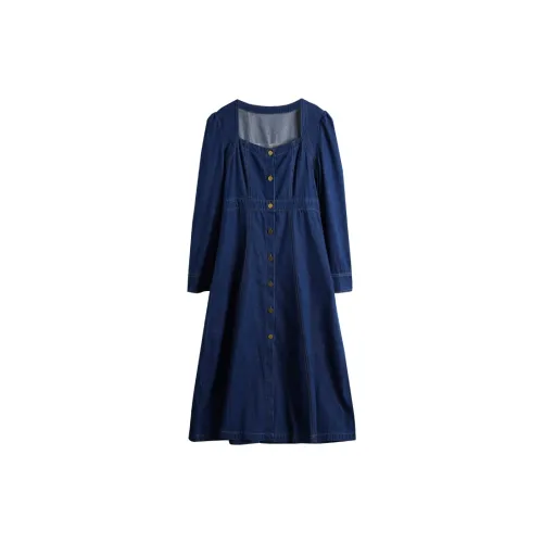 Olrain Long-Sleeved Dresses Women's Denim Blue