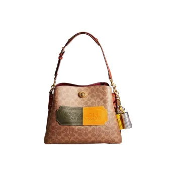 COACH Willow Coated Canvas With Shell Pattern Leather Bucket Bag Portable Crossbody Bag Shoulder Bag Women's Tan
