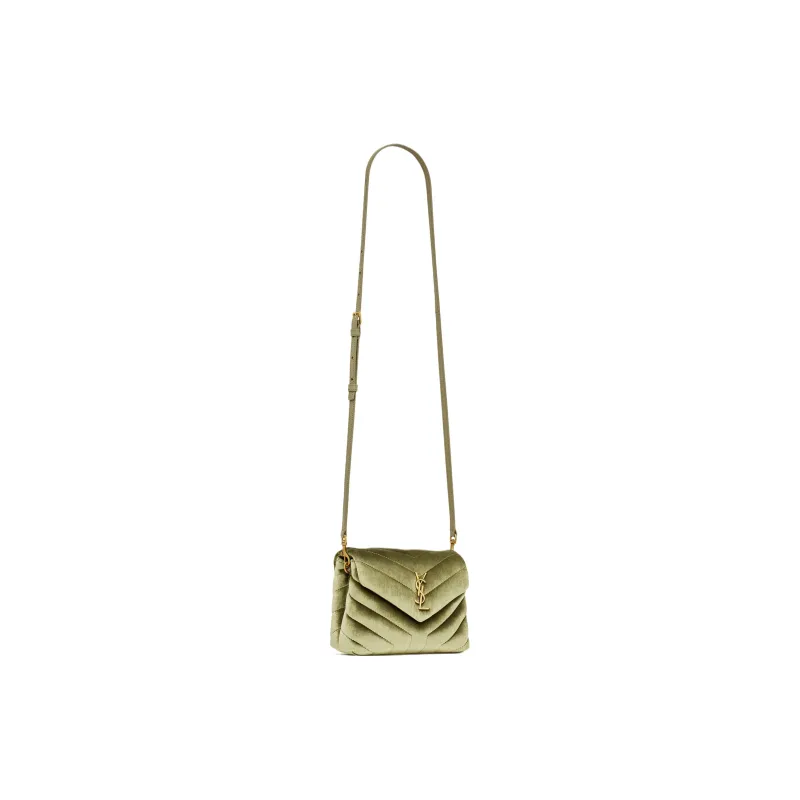 SAINT LAURENT LOULOU Velvet Cloud Bag Pillow Bag Chain Crossbody Bag Shoulder Bag Women's Light Olive-2