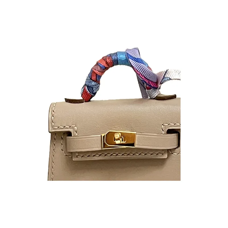 HERMES Kelly Twilly Tadelakt Calfskin Handbag Women's Argile/Bleu Jean/Rose Extreme Clay/Denim Blue/Ultra Pink-4