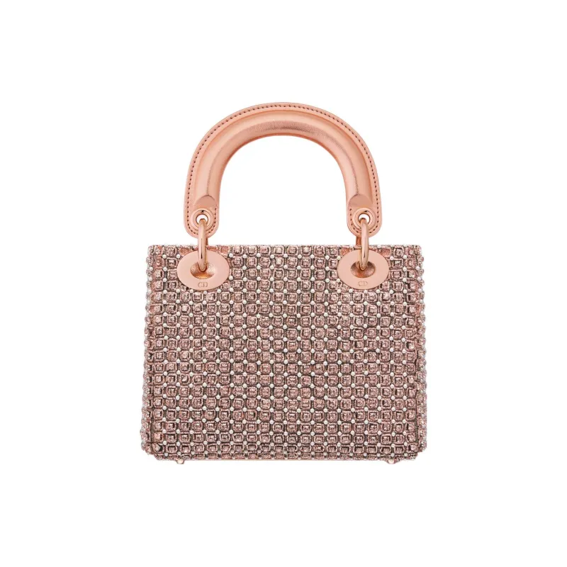 DIOR Lady Dior Rhinestone Dior Bag Shoulder Bag Crossbody Bag Handbag Mini Women's Metal Pink Beads-3