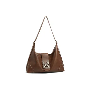 JACD PU Large Capacity Versatile Shoulder Bag Medium Size Unisex Black/Brown