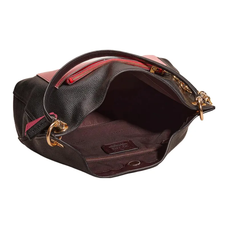 COACH Clarkson Leather Tote Bag Shopping Bag Handbag Shoulder Bag Women's Black & Red-2
