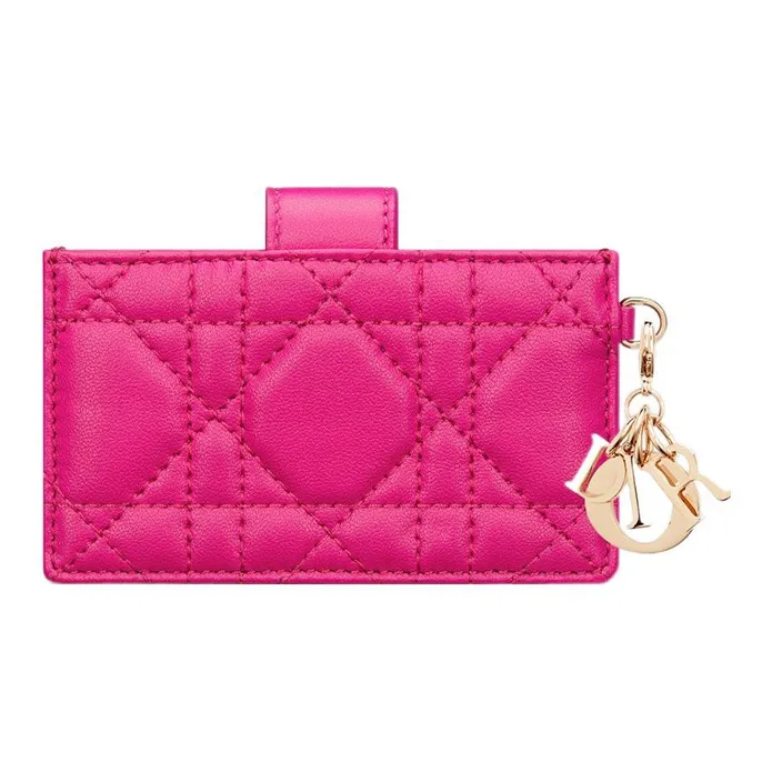 DIOR Lady Dior Lambskin Card Holder Women's Rose Red-2