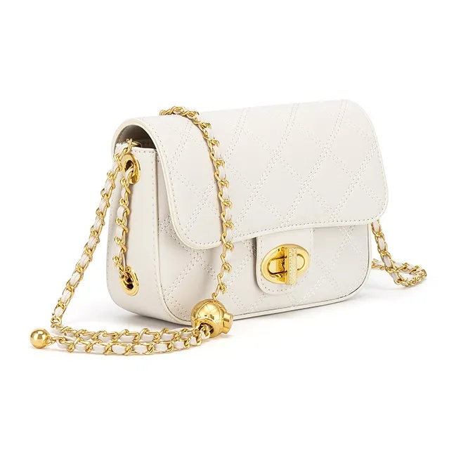 Simvay Clos Cow Leather With Microfiber Shoulder Bag Trumpets Women's White Diamond Pattern-2