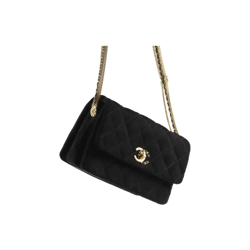CHANEL Suede Effect Goatskin Flap Bag, Shoulder Bag, Crossbody Bag Mini Women's Black-2