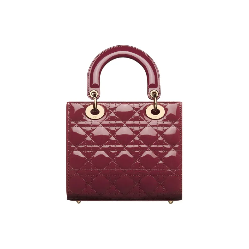 DIOR Lady Dior Patent Leather Cowhide Shoulder Bag Crossbody Bag Handbag Small Size Women's Deep Peach Red-2