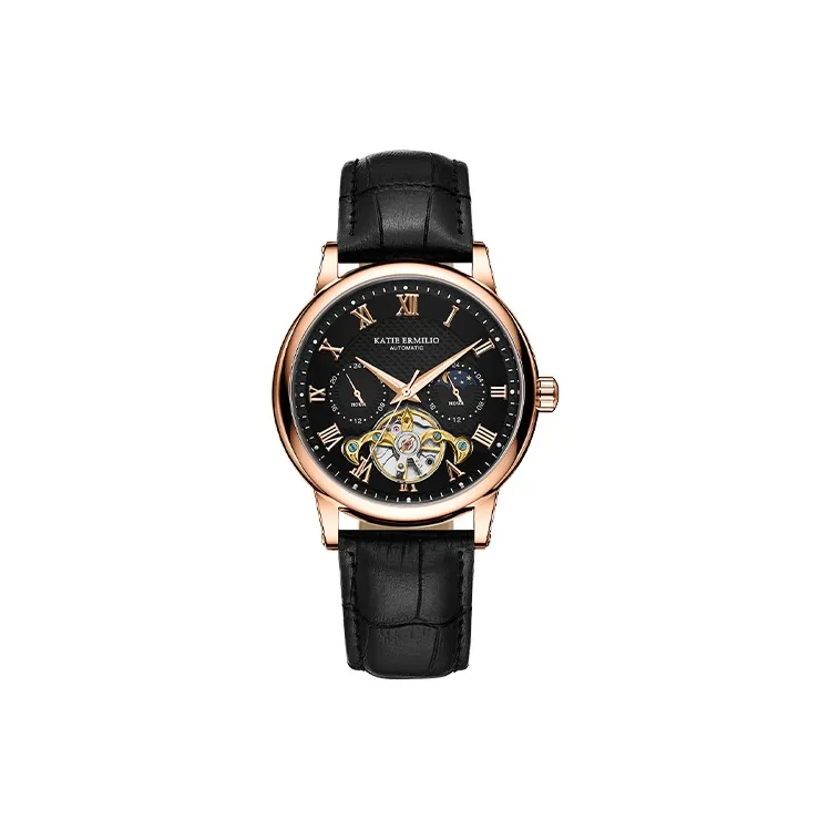 Katie Ermilio Wrist Watch Automatic Mechanical Movement Genuine Leather Strap White Dial Men's Watches-13